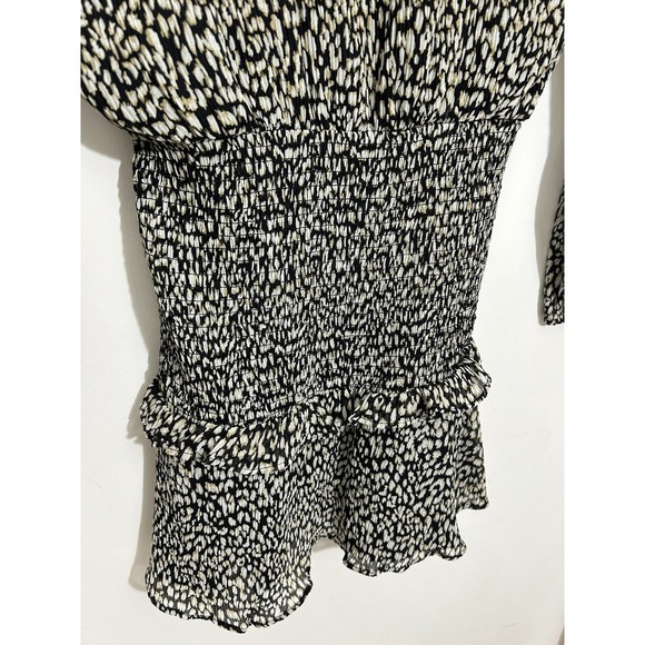 NWT Aqua Animal Print Smocked Mini Dress Chiffon Tasseled Party Chic Size XS - Picture 6 of 11